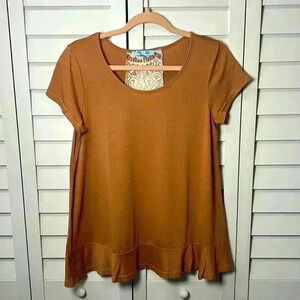 She + Sky Boho Lace Top Size Small Rust